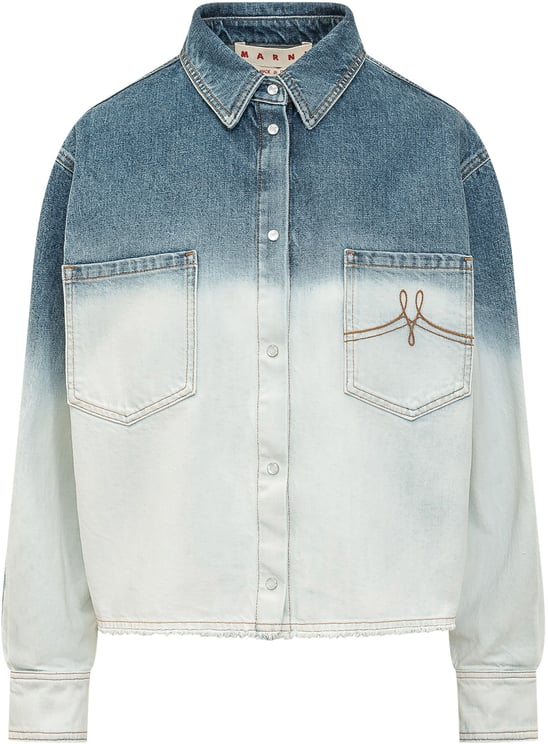 Marni Camicia Denim con Tasche Applicate e Sfumatura