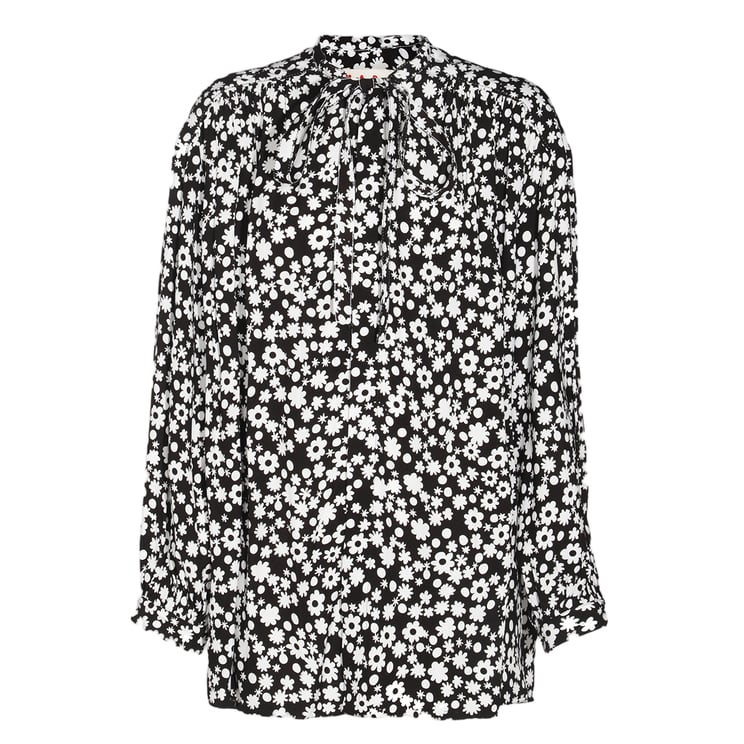 Marni Flowing Floral Patterned Shirt with High Neckline