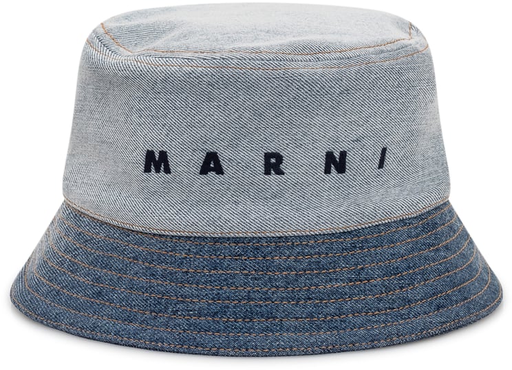 Marni Cappello Bucket Denim con Logo Ricamato