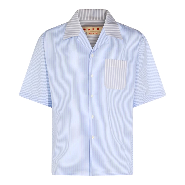 Marni Relaxed Fit Short-Sleeve Shirt with Striped Collar and Pocket
