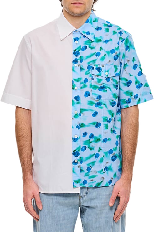 Marni Short-Sleeve Split Design Shirt with Abstract Floral Print