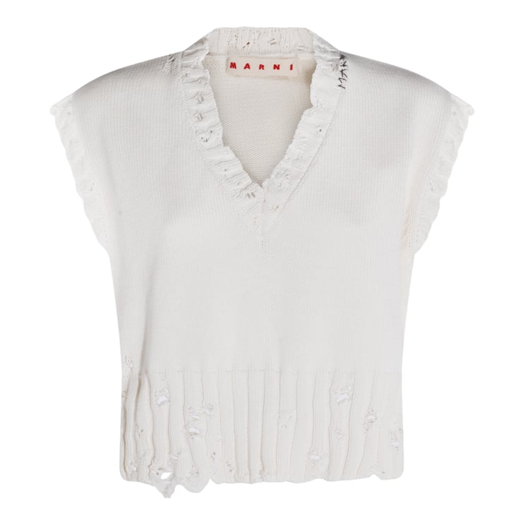 Marni Sleeveless V-Neck Sweater with Ruffled Edges
