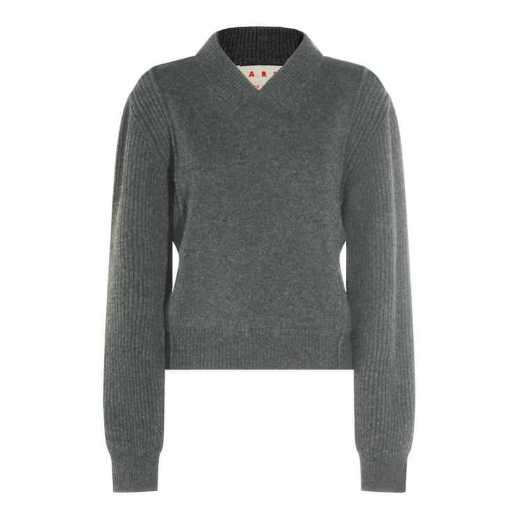 Marni Textured Wool Knit Sweater With V-Neckline And Ribbed Accents