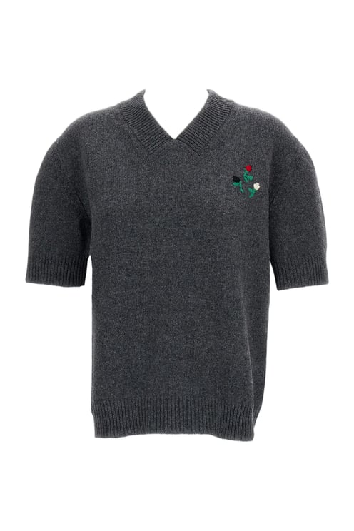 Marni Grey V-Neck Cashmere Knit Top