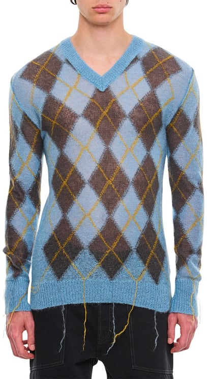 Marni Argyle Pattern V-Neck Sweater With Distressed Finish