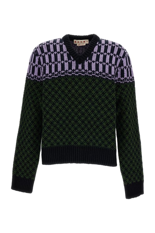 Marni Multicolor Geometric Jacquard Wool Sweater