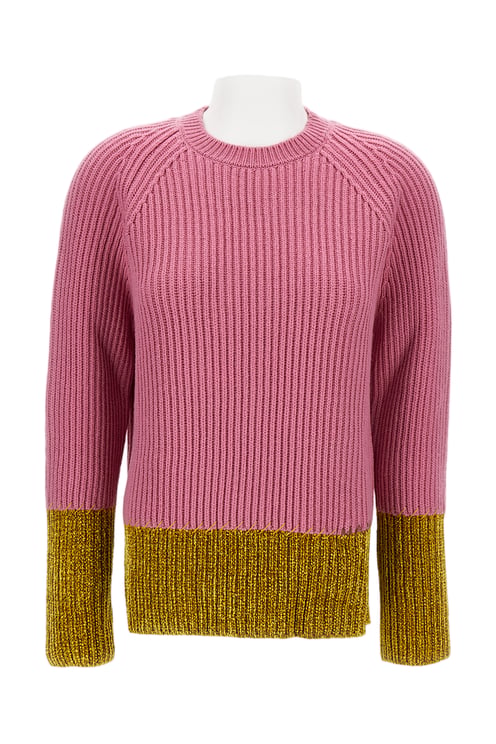 Marni Color Block Wool Crew Neck Sweater With Exposed Stitching