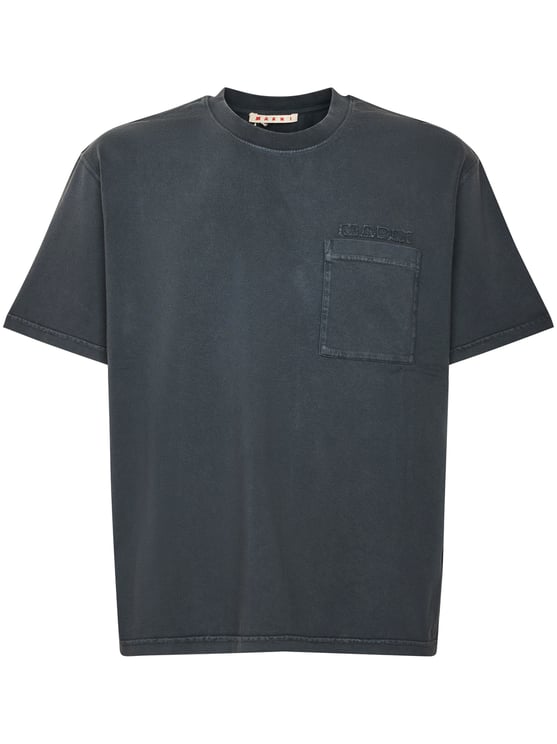 Marni Boxy-Fit Black Cotton T-Shirt with Subtle Embroidery