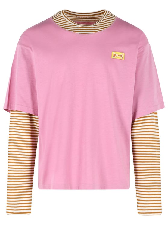 Marni Pink Linen And Cotton Double Layer T-Shirt