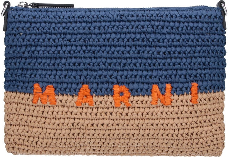 Marni Blue Seaside Two-Tone Raffia Pouch