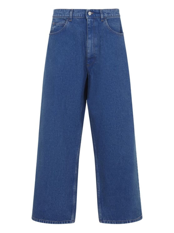 Marni High-Waisted Wide-Leg Denim Jeans with Back Logo Patch