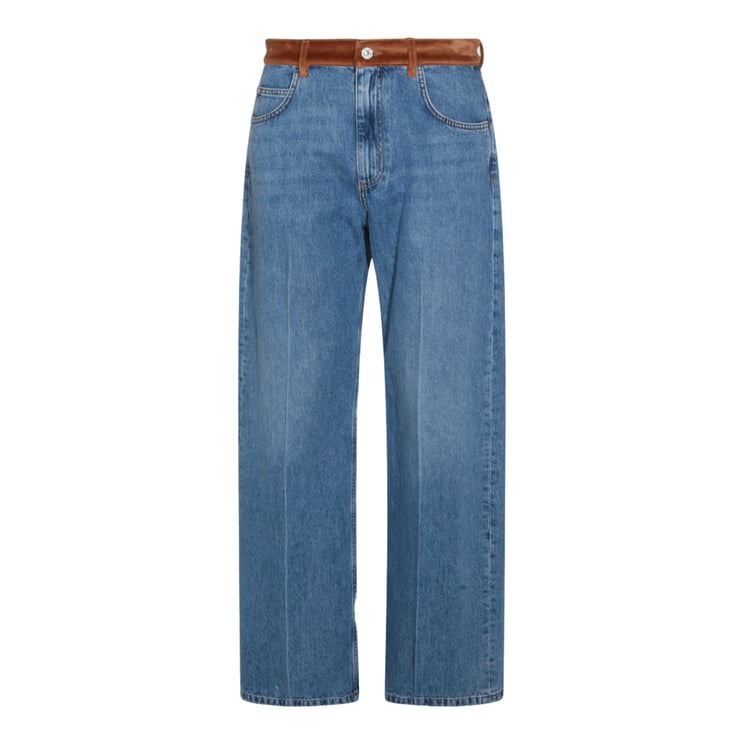 Marni Straight-Leg Blue Denim Jeans with Suede Waistband