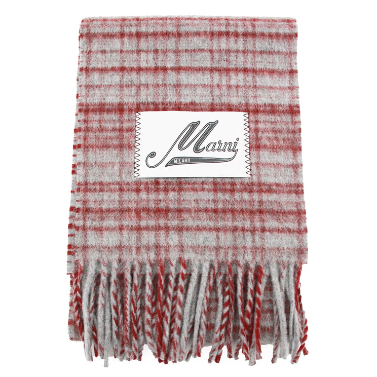 Marni Multicolor Rectangular Wool Scarf with Check Pattern