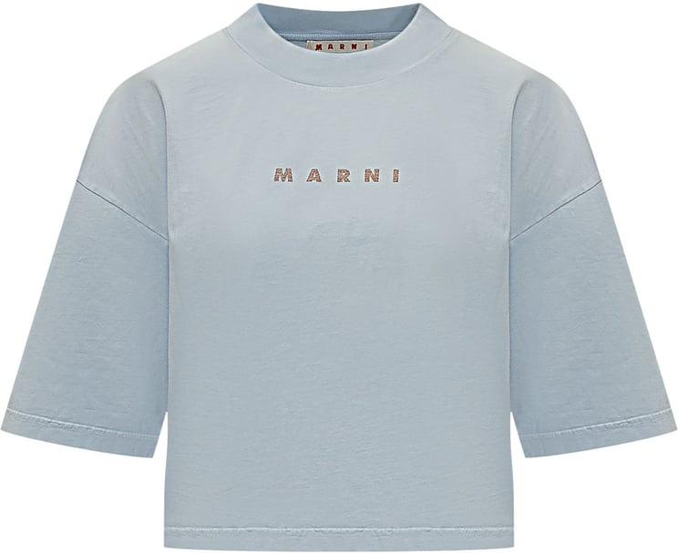 Marni T-shirt Cropped con Logo Ricamato