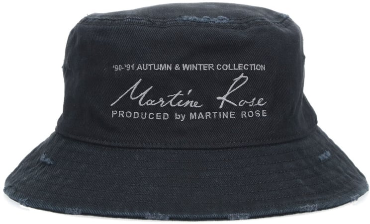 Martine Rose Black Distressed Typography Bucket Hat