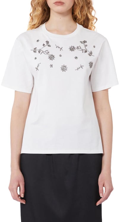 Max Mara T-Shirts And Polos Bianco Ricamo Fiori