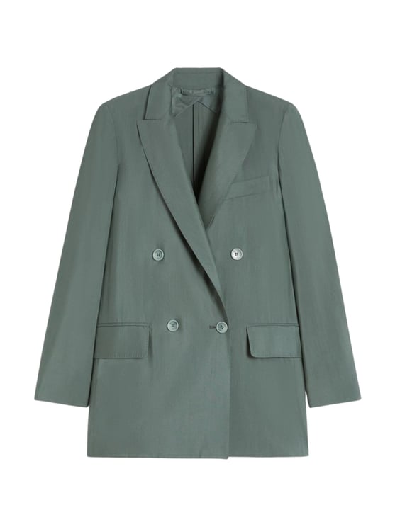 Max Mara Sage Green Pointed Lapels Linen Blazer