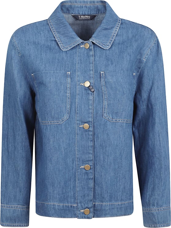 Max Mara Cropped Denim Jacket with Classic Collar and Buttoned Cuffs