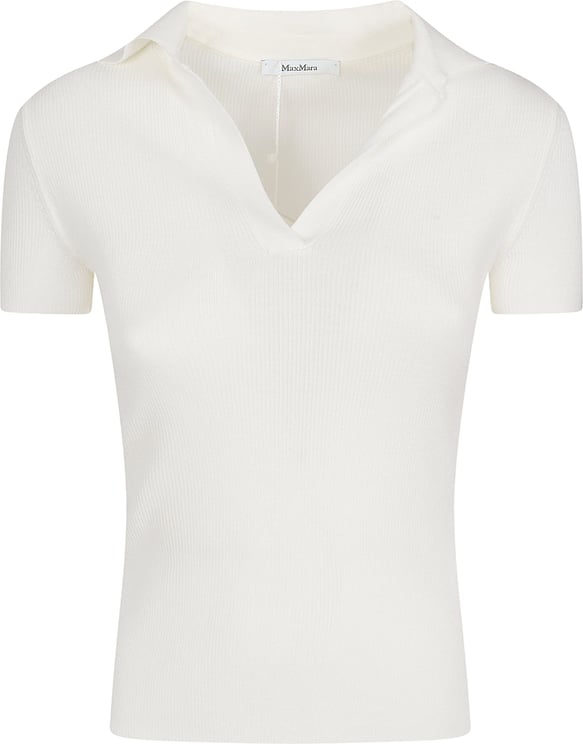 Max Mara Short-Sleeved Ribbed Knit Top with Subtle V-Neckline