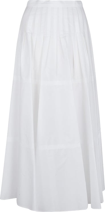 Max Mara Flared White Cotton Midi Skirt with Vertical Stitching