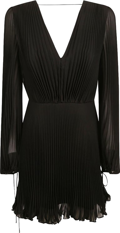 Max Mara Pleated Black Dress With Deep V-Neckline