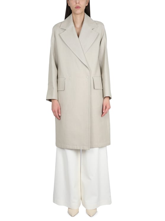 Max Mara Linen Duster with Button Closure and Peaked Lapel