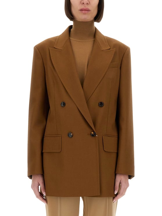 Max Mara Wool Blend Double-Breasted Jacket with Tailored Silhouette