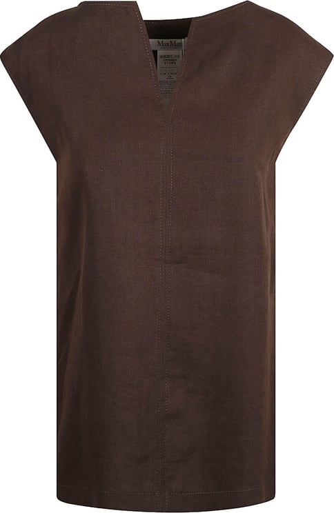 Max Mara V-Neck Linen Dress With Cap Sleeves