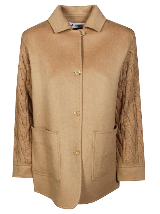 Max Mara Textured Cable Knit Jacket with Classic Collar and Button Closure
