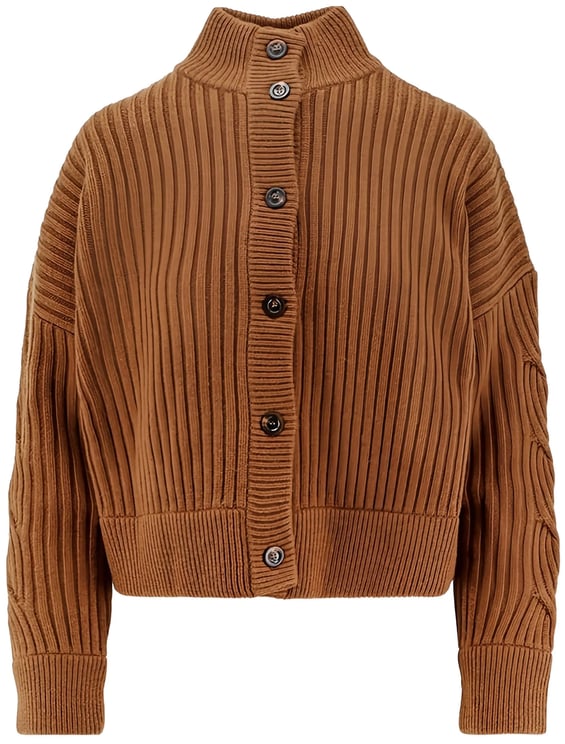 Max Mara Brown Afelio Ribbed Knit Cropped Jacket