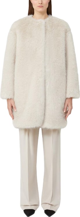 Max Mara Plush Beige Eros Coat With Collarless Design