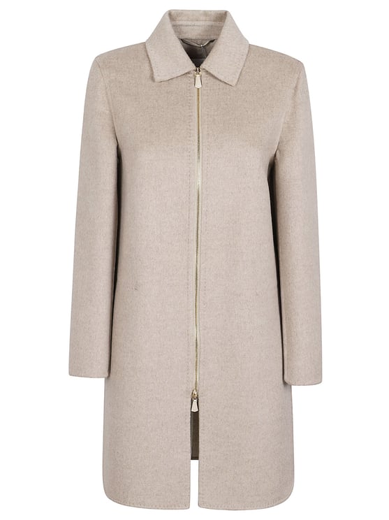 Max Mara Straight Silhouette Cashmere Coat with Front Zipper Closure