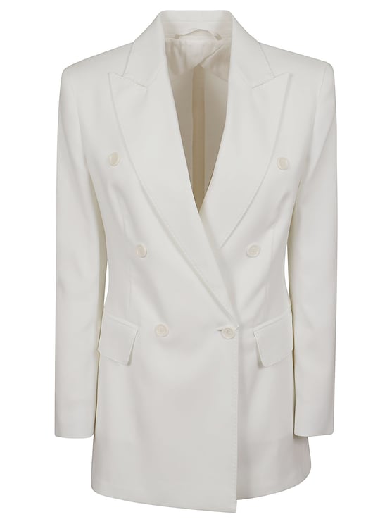 Max Mara Fitted Optical White Blazer with Peak Lapels