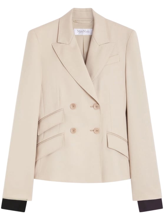 Max Mara Tailored Beige Double-Breasted Jacket with Contrasting Cuffs