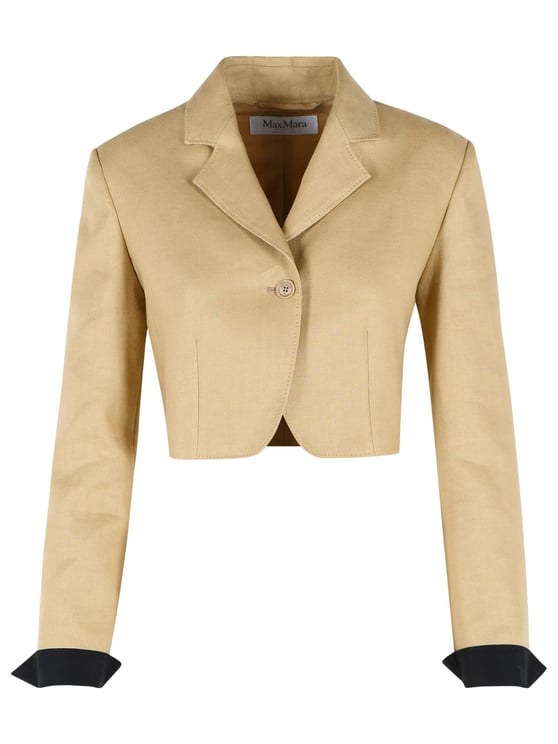 Max Mara 'Buono' Diagonal Cropped Jacket In Camel Linen