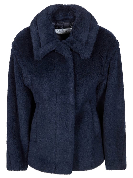 Max Mara Navy Fuggito Teddy Bomber Jacket