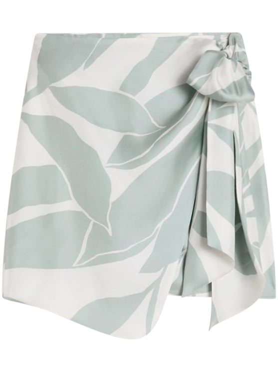 Max Mara Asymmetrical Wrap Skirt with Abstract Leaf Print and Side Bow Detail