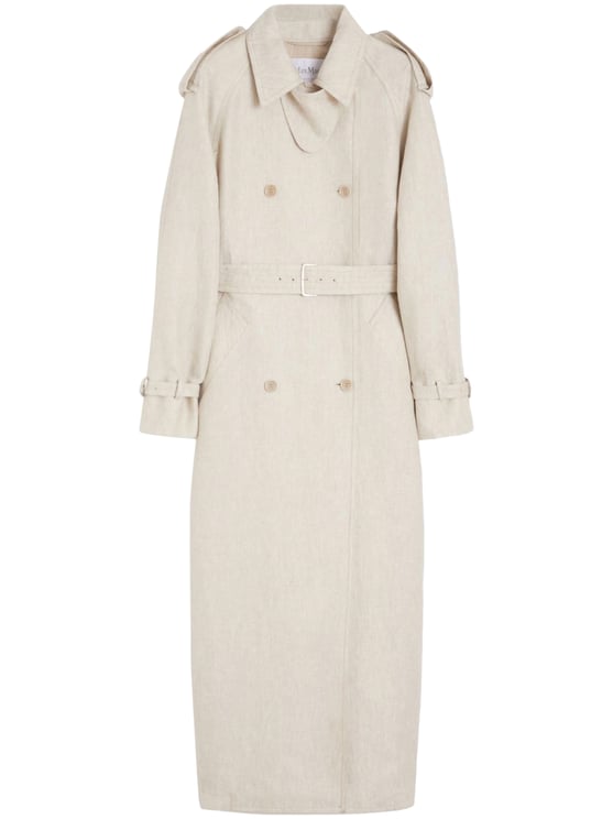 Max Mara Double-Breasted Linen Trench Coat with Belted Waist