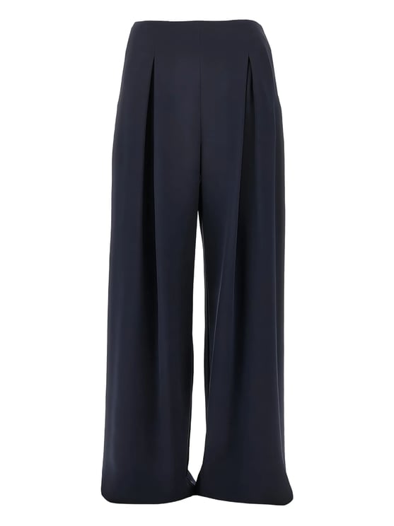 Max Mara Blue Front Pleats Silk Wide-Leg Pants