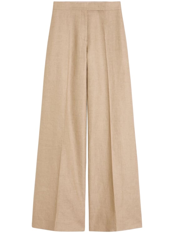 Max Mara Wide-Leg Sand Trousers with Tailored Pleats