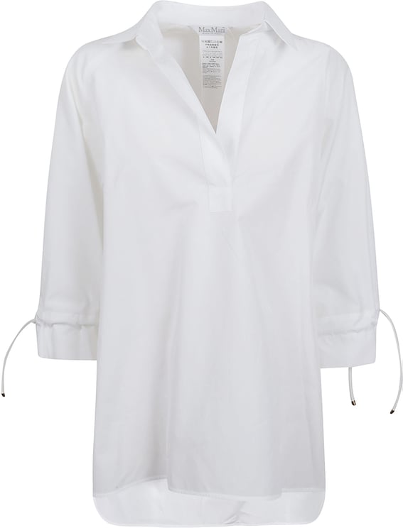 Max Mara White Cotton Shirt with Classic Collar and Gathered Cuffs