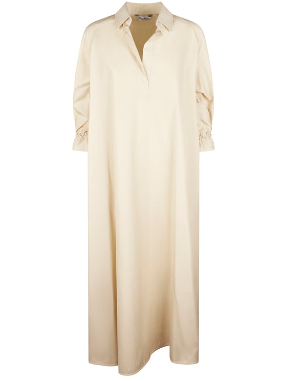 Max Mara Flowing Beige Midi Dress with Classic Collar