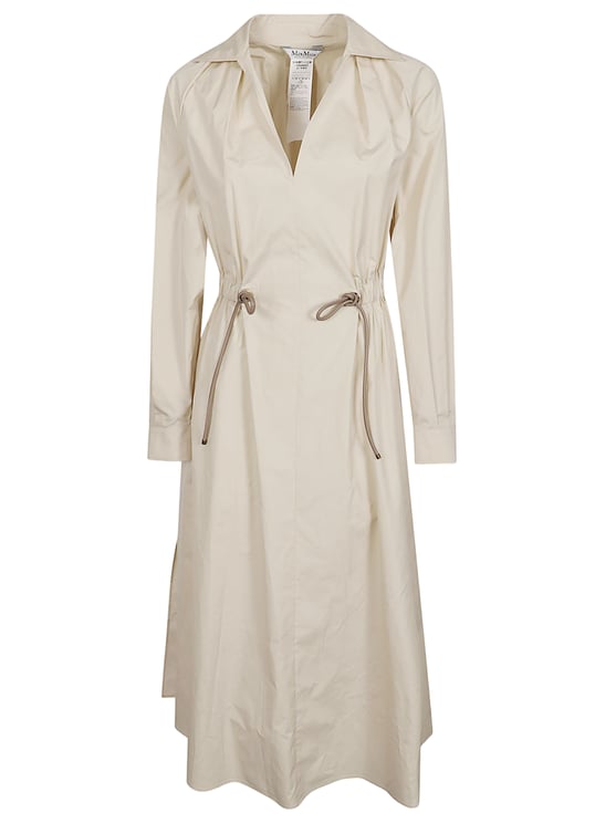 Max Mara V-Neck Dress with Drawstring Front and Elegant Collar