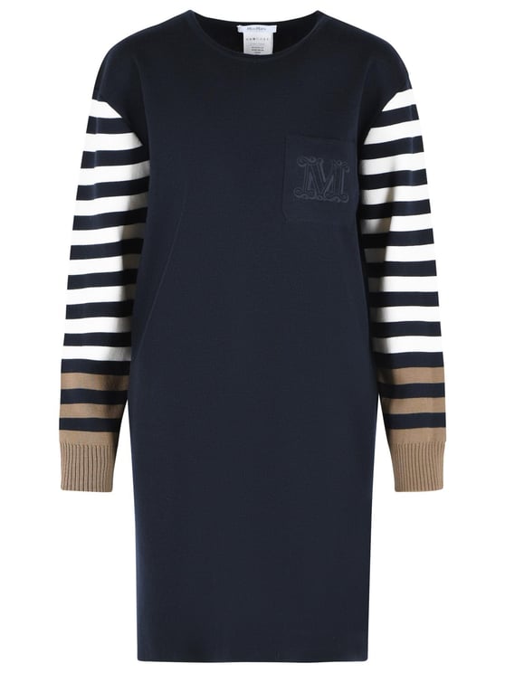 Max Mara Cotro 'Velo' Dress In Navy Blue Virgin Wool