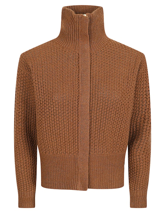 Max Mara Cropped Textured Knit Sweater with High Ribbed Collar