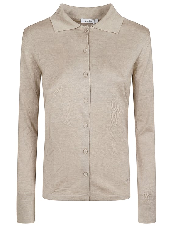 Max Mara Lightweight Button-Front Sweater with Soft Collar and Ribbed Accents