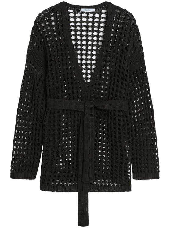 Max Mara Open-Knit Black Cardigan with Matching Knit Belt
