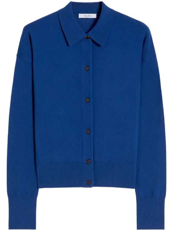 Max Mara Cropped Blue Cardigan with Classic Collar