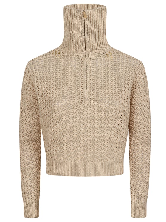 Max Mara Cropped Sweater with Textured Knit and High Ribbed Collar