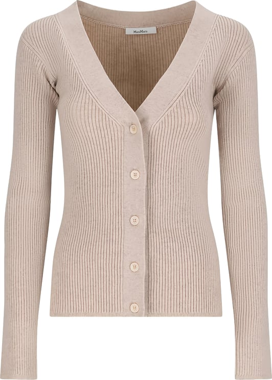 Max Mara Beige Gioiosa Ribbed Knit Button Cardigan